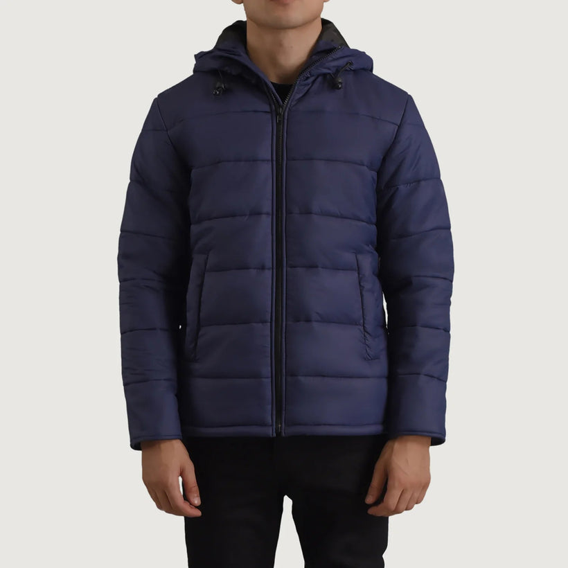 Erico Blau Hooded Puffer Lederjacke für Herren