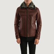 Men's Evan Hart Fur Braun Lederjacke für Herren in Distressed Brown Sheepskin Burnishing - Vorderansicht &amp; maßgeschneiderte Silhouette | Online Kaufen