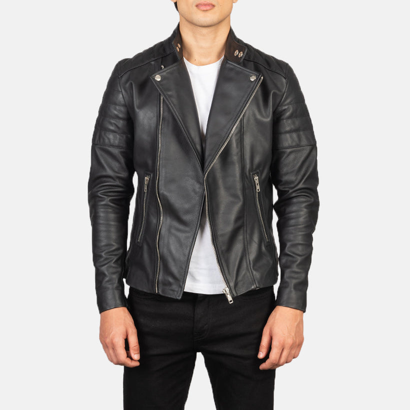 Men's Faisor Mocha Suede Biker Jacket in Mocha Brown Goatskin Suede - Front Profile View & Tailored Silhouette | Buy Online