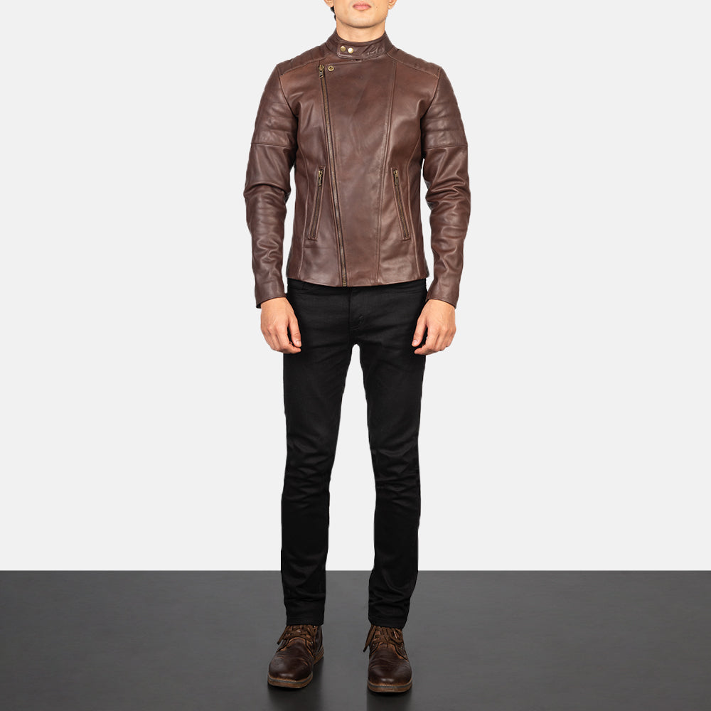 Faisor Mocha Leder-Bikerjacke für Herren – Zusätzliche Produktansicht 3