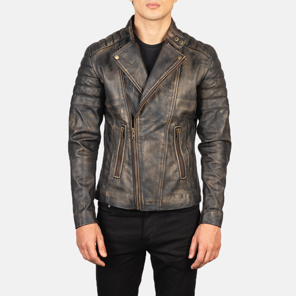 Faisor Mocha Leder-Bikerjacke für Herren – Zusätzliche Produktansicht 1