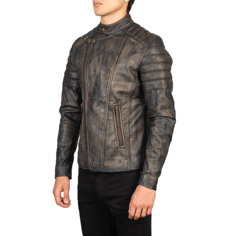 Faisor Mocha Leder-Bikerjacke für Herren – Zusätzliche Produktansicht 2