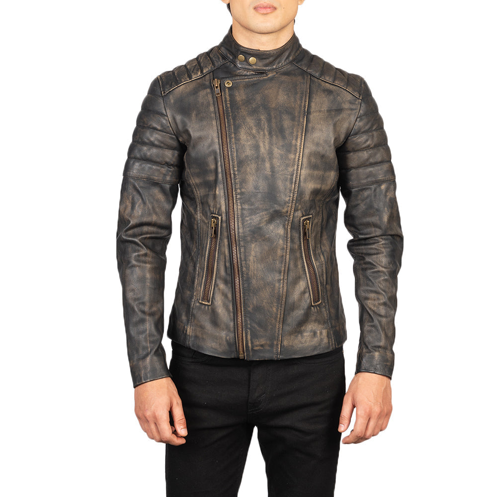 Faisor Mocha Leder-Bikerjacke für Herren – Zusätzliche Produktansicht 4