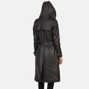 
Detailansicht of Hooded & Button + Belt Hardware on Fixon Hooded Braun Leder-Trenchcoat für Damen