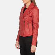 Red Sheepskin Leather Biker Jacket - Rückansicht mit passgenauen Schultern &amp; sauberem Saum