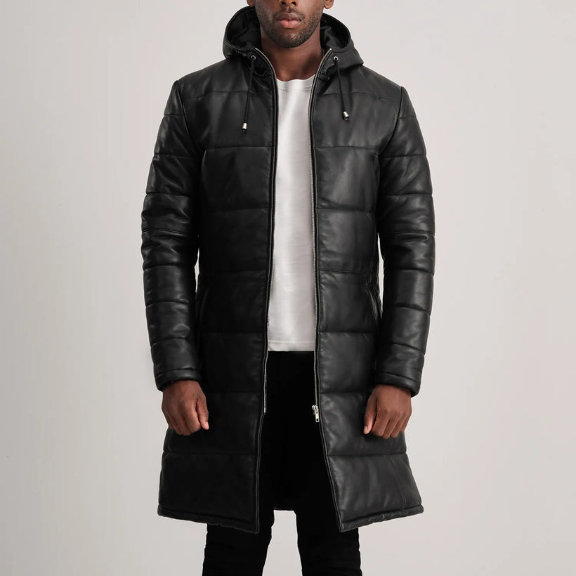 Floyd Ledermantel Hellbraun Puffer Lederjacke für Herren