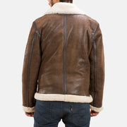 Distressed Brown Sheepskin Leather Aviator Jacket - Rückansicht mit passgenauen Schultern &amp; sauberem Saum