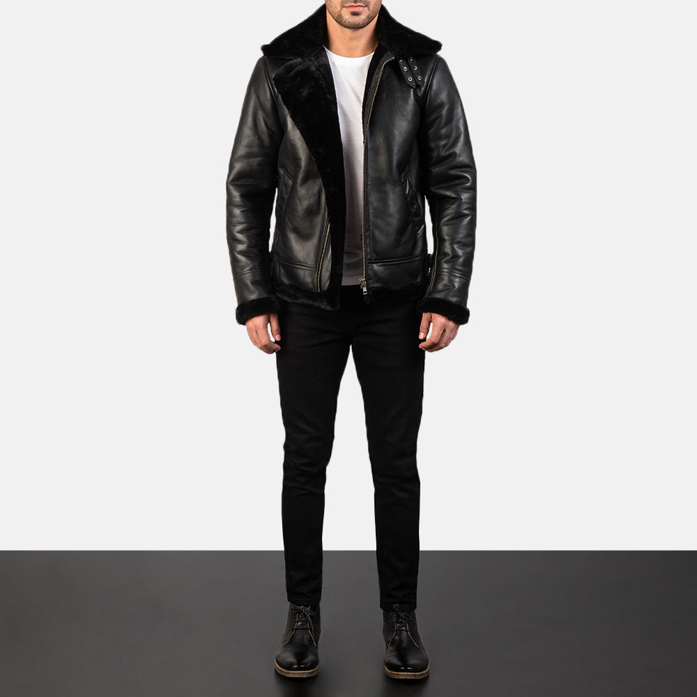 
Francis B-3 Schwarz Leder-Bomberjacke für Herren – alternate product view 3