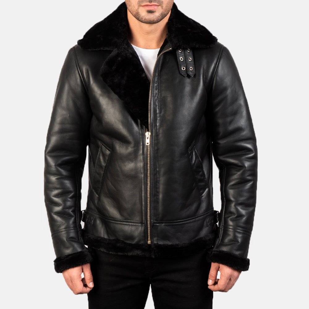 
Francis B-3 Schwarz Leder-Bomberjacke für Herren – alternate product view 4
