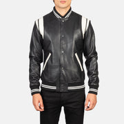 Detailansicht of Varsity &amp; Snap Buttons Hardware on Men's Dantee Black Leather Varsity Jacket