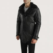 Black Sheepskin Leather Aviator Jacket - Rückansicht mit passgenauen Schultern &amp; sauberem Saum