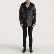 Detailansicht of Notch &amp; Button Hardware on Men's Furcliff Schwarz Ledermantel für Herren