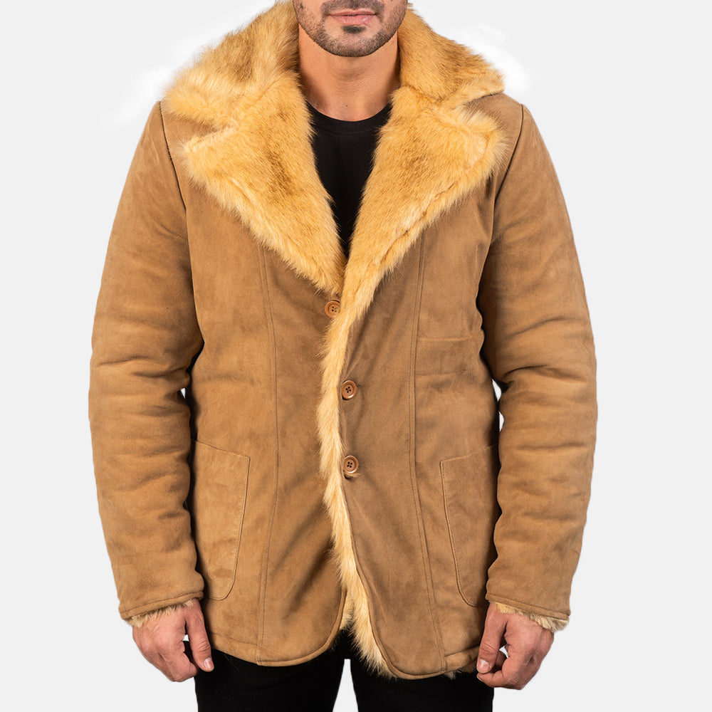 Men's Furlong Beige Leather Coat in Beige Goatskin Suede - Vorderansicht &amp; maßgeschneiderte Silhouette | Online Kaufen