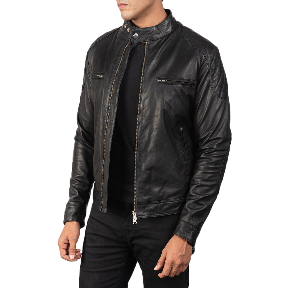 Black Goatskin Leather Biker Jacket - Rückansicht mit passgenauen Schultern &amp; sauberem Saum