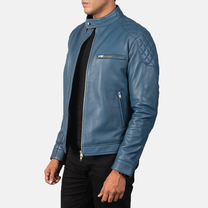 Gatsby Blau Leder-Bikerjacke für Herren