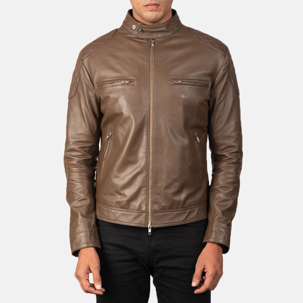 Detailansicht of Band with snap buttons &amp; Zipper Hardware on Gatsby Mocha Leder-Bikerjacke für Herren
