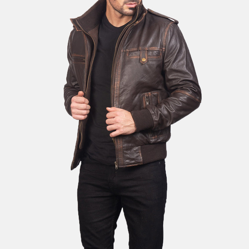 Glen Street Braun Leder-Bomberjacke für Herren