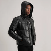 
Tan Brown Sheepskin Leather Hooded Jacket - Rückansicht mit passgenauen Schultern & sauberem Saum