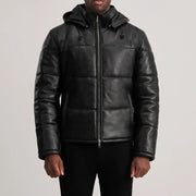 
Detailansicht of High neck & Zipper Hardware on Gordon Tan Hooded Leather Puffer Jacket