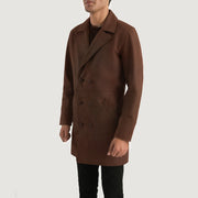 
Distressed Brown Cowhide leather Coat - Rückansicht mit passgenauen Schultern & sauberem Saum