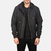Men's Hanklin Ma-1 Black Hooded Bomber Jacket in Black Polyester - Vorderansicht &amp; maßgeschneiderte Silhouette | Online Kaufen