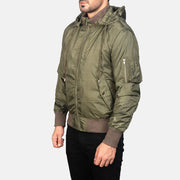 
Green Nylon Bomber Jacket - Rückansicht mit passgenauen Schultern & sauberem Saum
