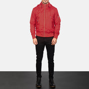 Men's Hanklin Ma-1 Red Hooded Bomber Jacket - Seitenansicht mit ergonomischem Ärmelschnitt