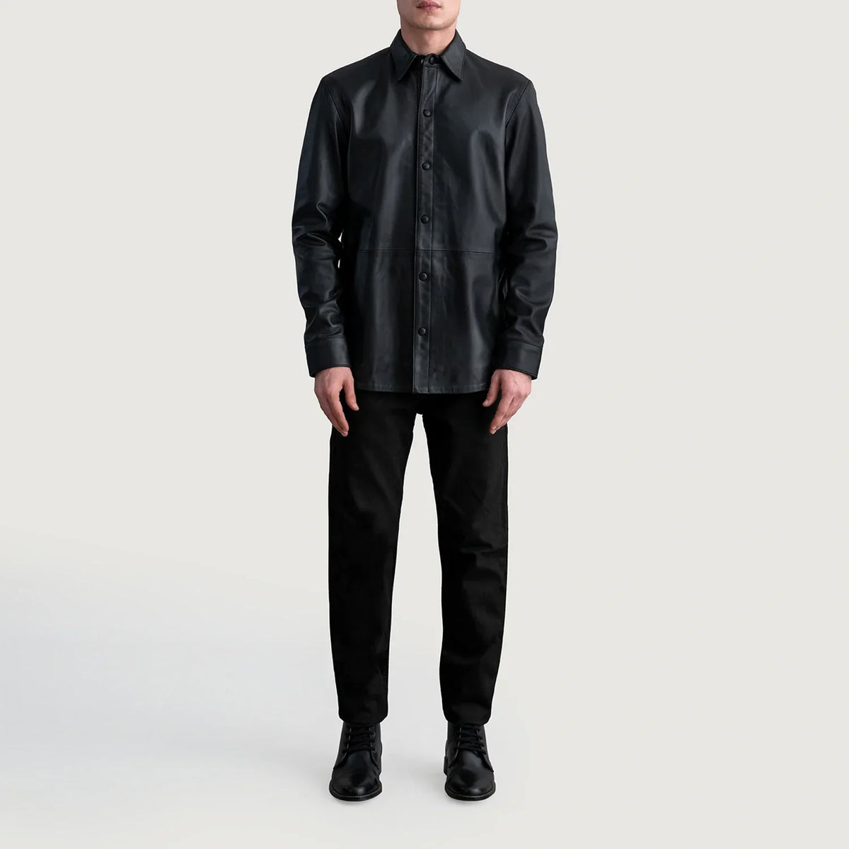 Detailansicht of Shirt &amp; Leather Buttons Hardware on Haven Black Leather Shirt