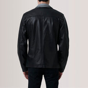 Close-Up Detail of Band Collar with Snap Button & Zipper with placket Hardware on Henrik Grey Suede Cafe Racer For Men