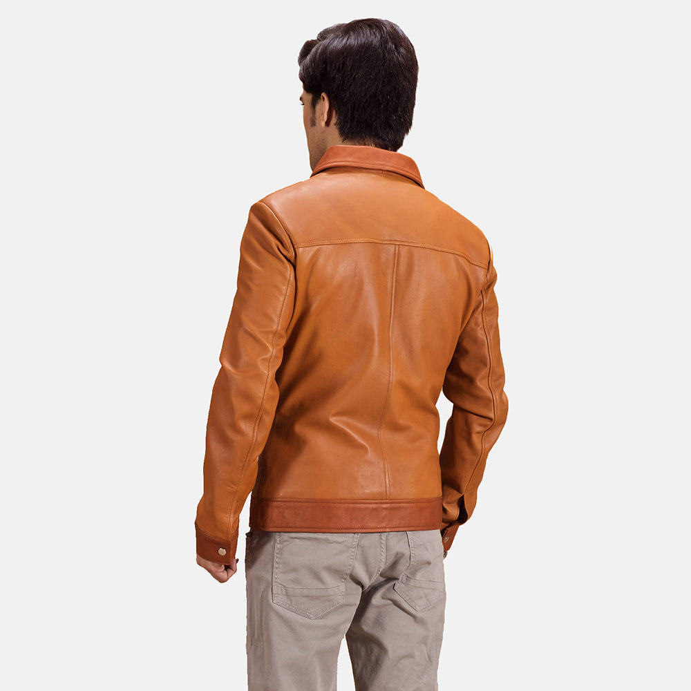 Tan Brown Sheepskin Leather Biker Jacket - Rückansicht mit passgenauen Schultern &amp; sauberem Saum