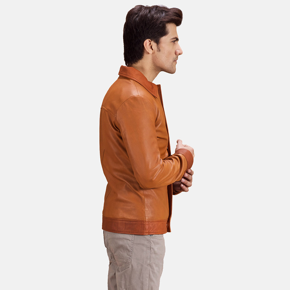 Hubert Hellbraun Braun Lederjacke für Herren - Seitenansicht mit ergonomischem Ärmelschnitt