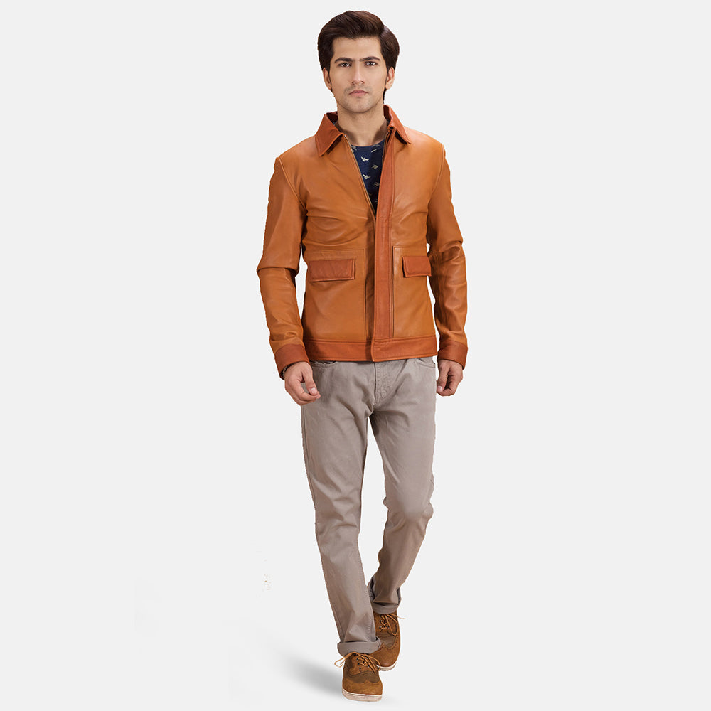 Detailansicht of Shirt &amp; Zipper with wind flap Hardware on Hubert Hellbraun Braun Lederjacke für Herren