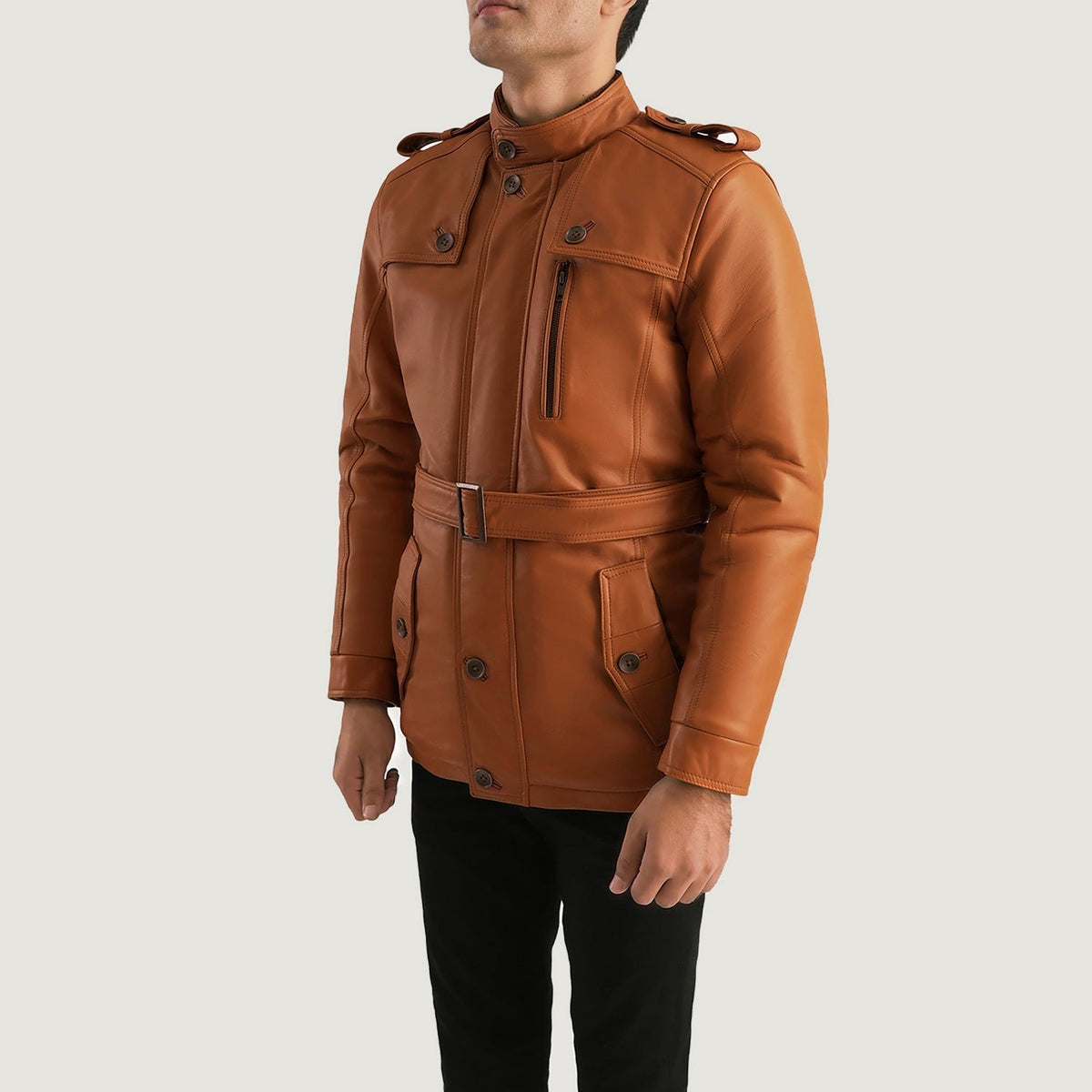 Tan Brown Sheepskin Leather Aviator Jacket - Rückansicht mit passgenauen Schultern &amp; sauberem Saum