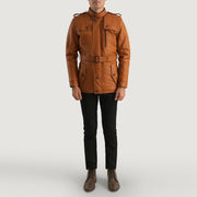 Hunter Hellbraun Braun Fur Lederjacke für Herren - Seitenansicht mit ergonomischem Ärmelschnitt