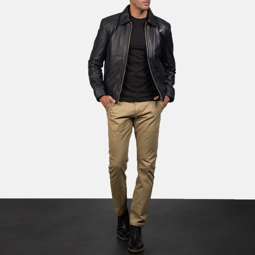 Detailansicht of Shirt &amp; Zipper Hardware on Men's Inferno Braun Lederjacke für Herren