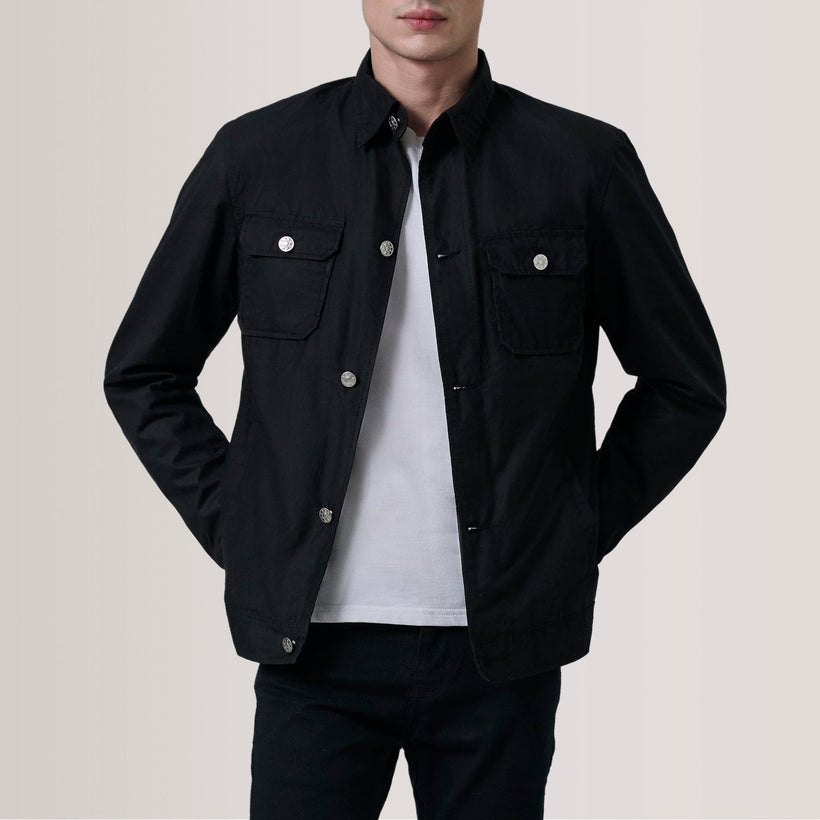 Irwin Schwarz Waxed Canvas Field Lederjacke für Herren