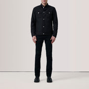 Black Waxed Cotton Canvas Leather Jacket - Rückansicht mit passgenauen Schultern &amp; sauberem Saum
