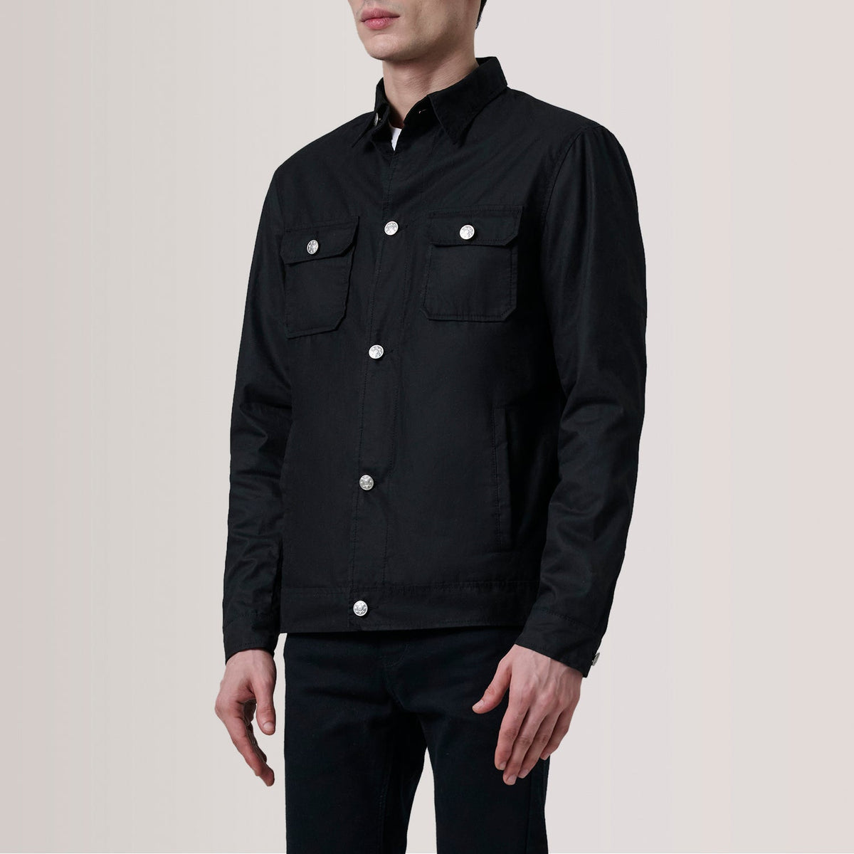 Irwin Schwarz Waxed Canvas Field Lederjacke für Herren For Men - Seitenansicht mit ergonomischem Ärmelschnitt