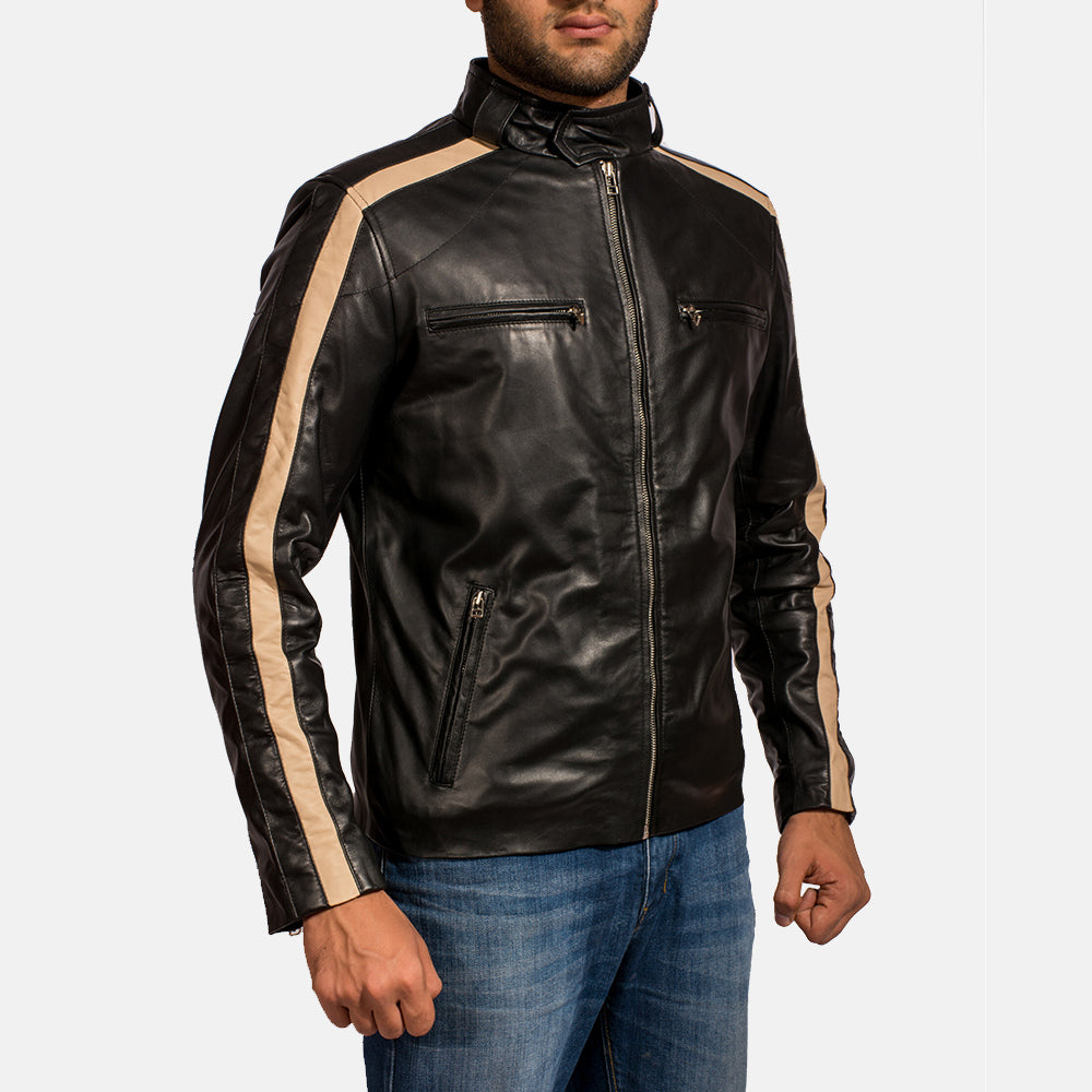 Detailansicht of Band with snap button &amp; Zipper Hardware on Men's Jack Schwarz Leder-Bikerjacke für Herren