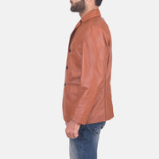 
James Hellbraun Braun Lederblazer für Herren - Seitenansicht mit ergonomischem Ärmelschnitt & sportlicher Passform