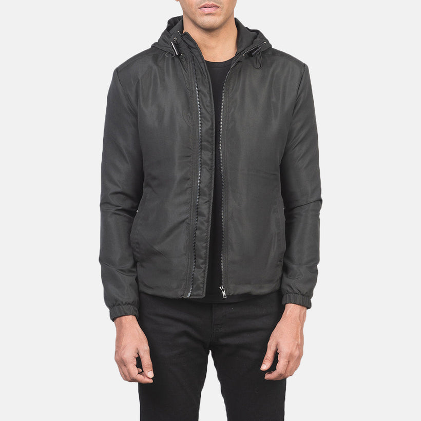 Jimmy Schwarz Hooded Windbreaker Lederjacke für Herren