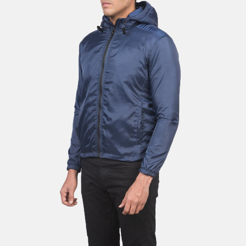 Jimmy Blau Hooded Windbreaker Lederjacke für Herren