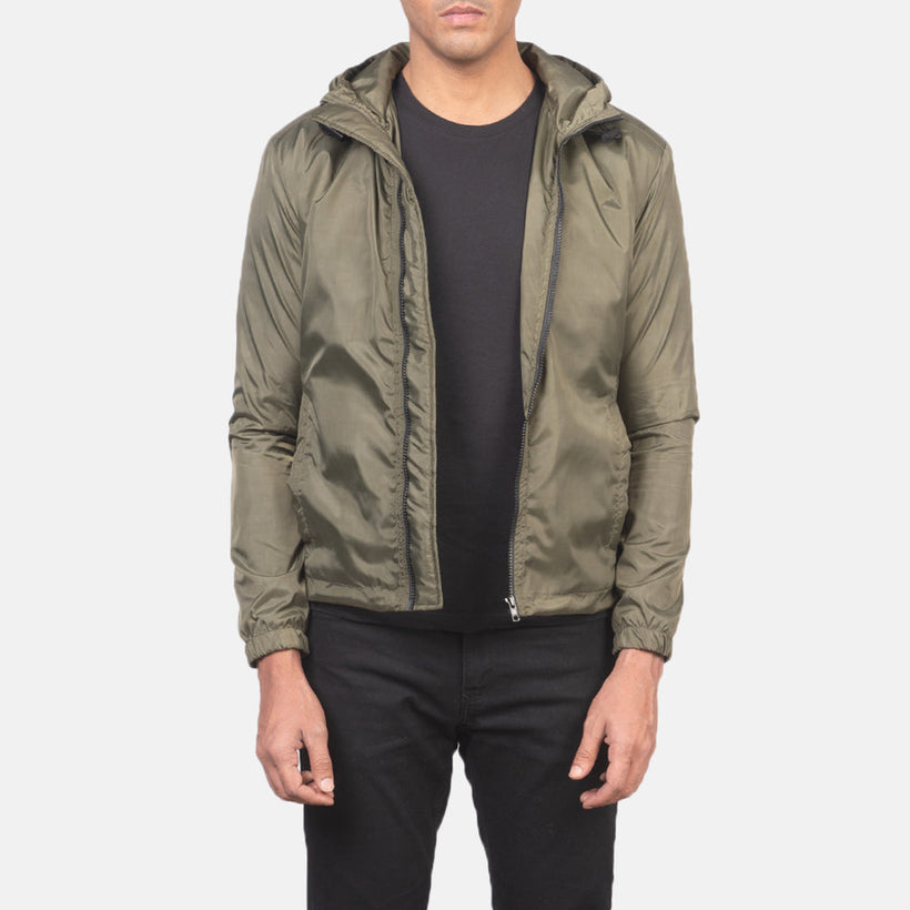 Jimmy Grün Hooded Windbreaker Lederjacke für Herren