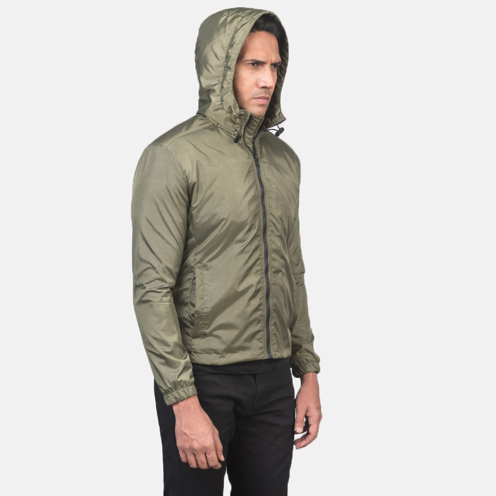 Green Nylon Hooded Jacket - Rückansicht mit passgenauen Schultern & sauberem Saum