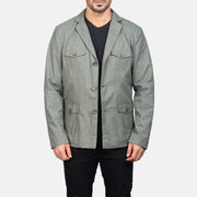 Kajetan Grau Safari Lederjacke für Herren in Grey Poly-Cotton - Vorderansicht &amp; maßgeschneiderte Silhouette | Online Kaufen