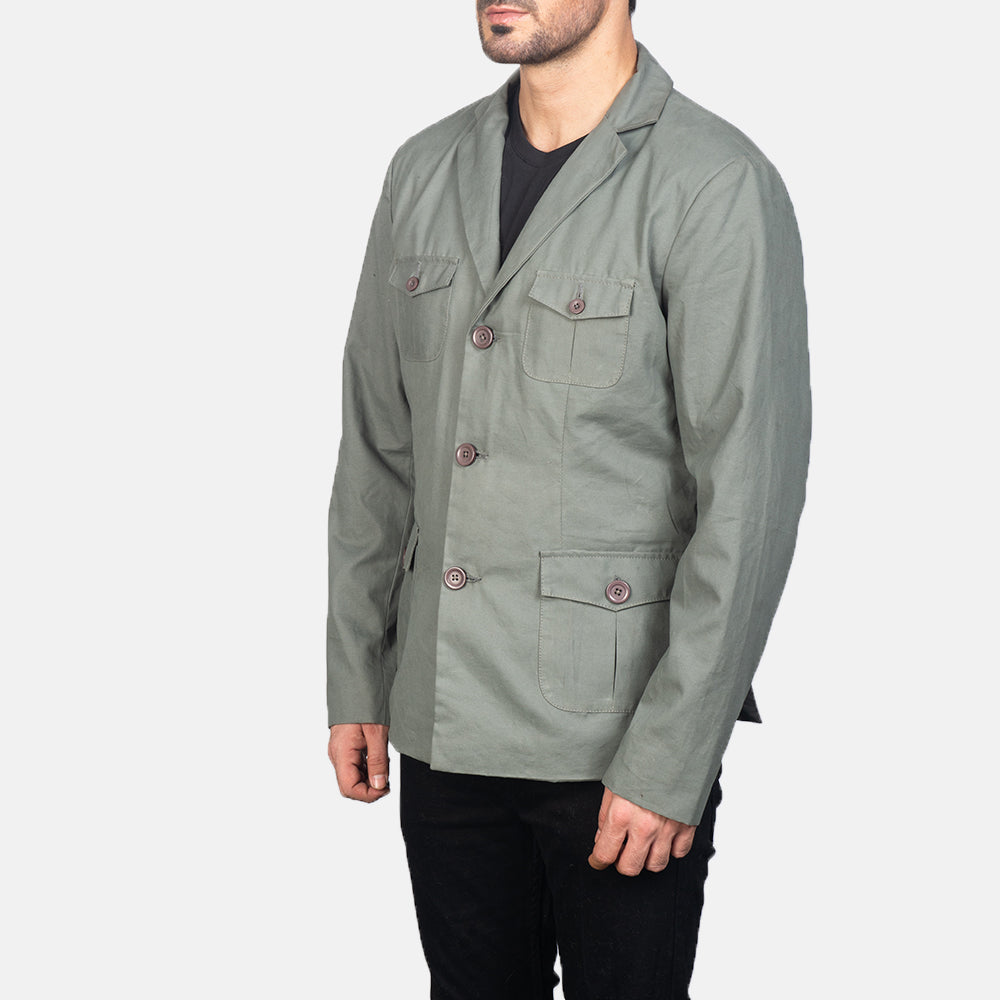 Grey Poly-Cotton Leather Blazer - Rückansicht mit passgenauen Schultern &amp; sauberem Saum