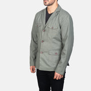 Grey Poly-Cotton Leather Blazer - Rückansicht mit passgenauen Schultern &amp; sauberem Saum