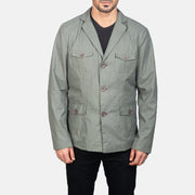 Detailansicht of Notch &amp; Button Hardware on Kajetan Grau Safari Lederjacke für Herren