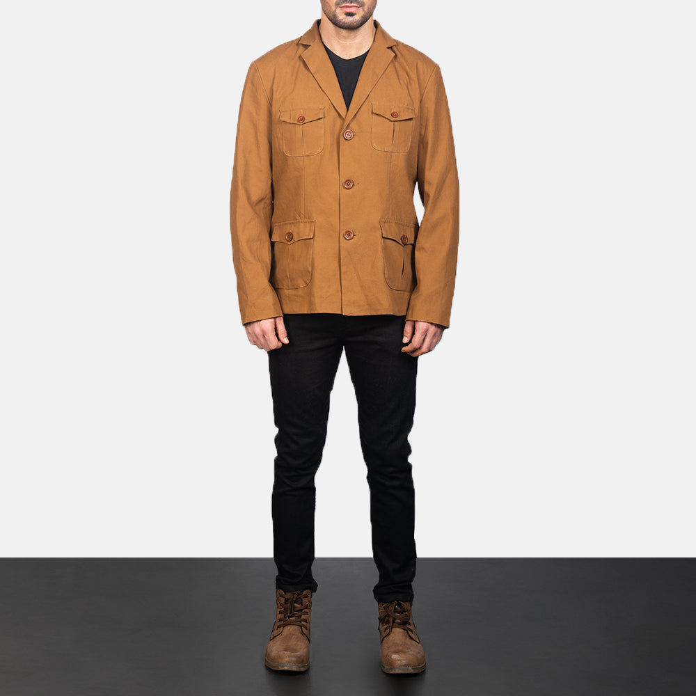 Kajetan Khaki Safari Lederjacke für Herren - Seitenansicht mit ergonomischem Ärmelschnitt