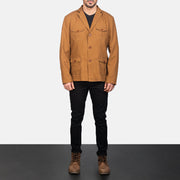 Kajetan Khaki Safari Lederjacke für Herren - Seitenansicht mit ergonomischem Ärmelschnitt